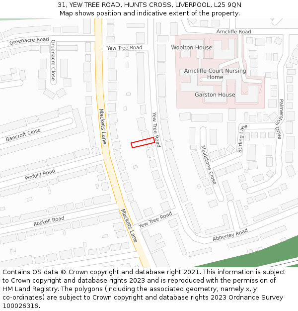 31, YEW TREE ROAD, HUNTS CROSS, LIVERPOOL, L25 9QN: Location map and indicative extent of plot