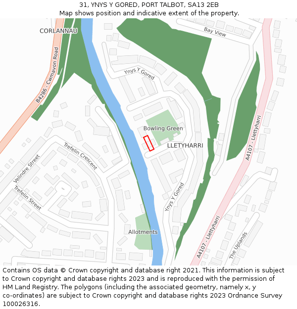 31, YNYS Y GORED, PORT TALBOT, SA13 2EB: Location map and indicative extent of plot