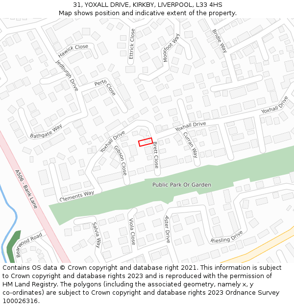 31, YOXALL DRIVE, KIRKBY, LIVERPOOL, L33 4HS: Location map and indicative extent of plot