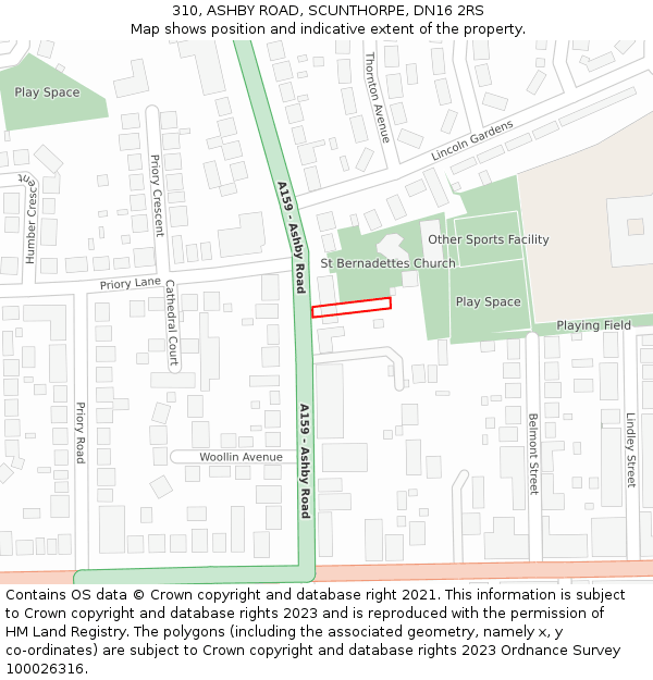 310, ASHBY ROAD, SCUNTHORPE, DN16 2RS: Location map and indicative extent of plot