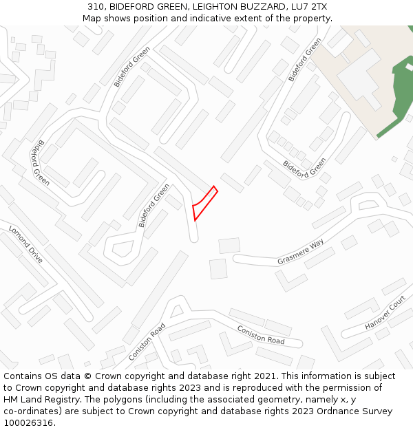 310, BIDEFORD GREEN, LEIGHTON BUZZARD, LU7 2TX: Location map and indicative extent of plot