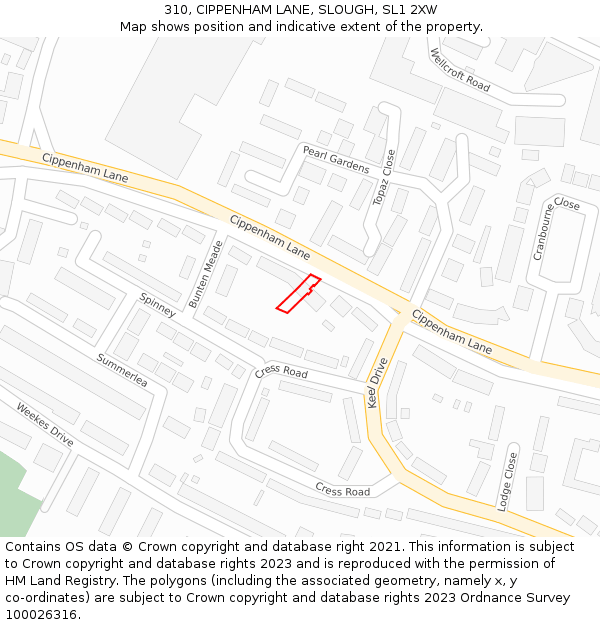 310, CIPPENHAM LANE, SLOUGH, SL1 2XW: Location map and indicative extent of plot