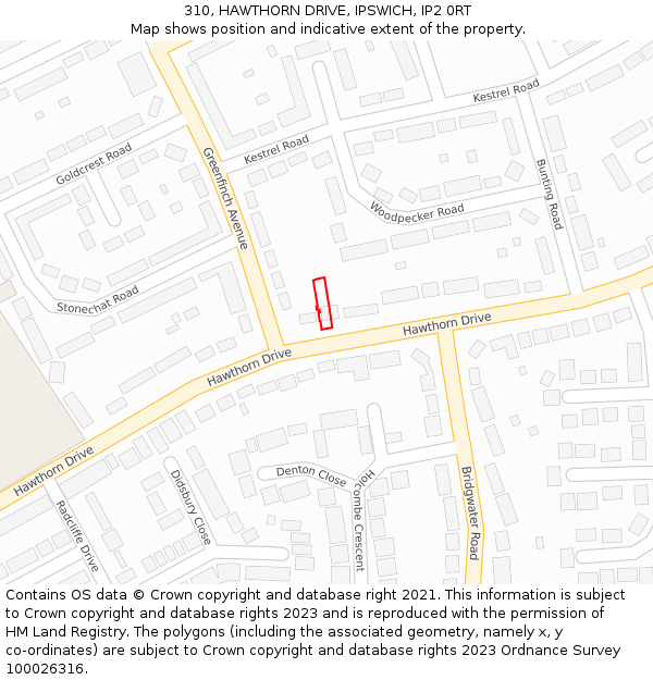 310, HAWTHORN DRIVE, IPSWICH, IP2 0RT: Location map and indicative extent of plot