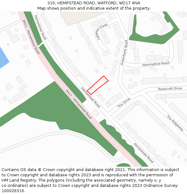 310, HEMPSTEAD ROAD, WATFORD, WD17 4NA: Location map and indicative extent of plot