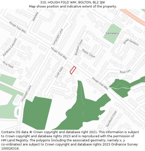 310, HOUGH FOLD WAY, BOLTON, BL2 3JW: Location map and indicative extent of plot