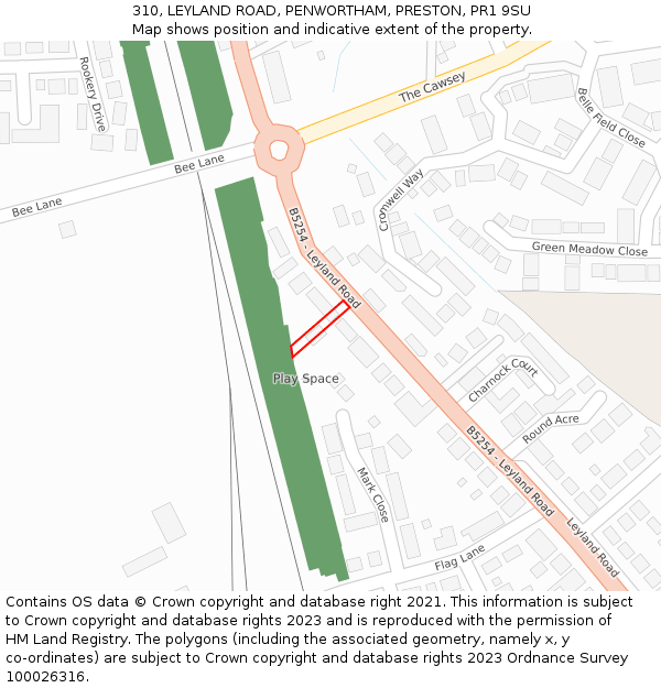 310, LEYLAND ROAD, PENWORTHAM, PRESTON, PR1 9SU: Location map and indicative extent of plot