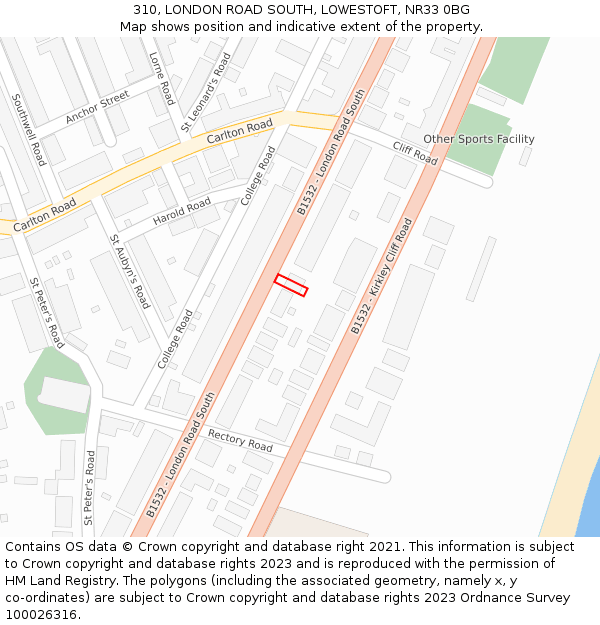 310, LONDON ROAD SOUTH, LOWESTOFT, NR33 0BG: Location map and indicative extent of plot