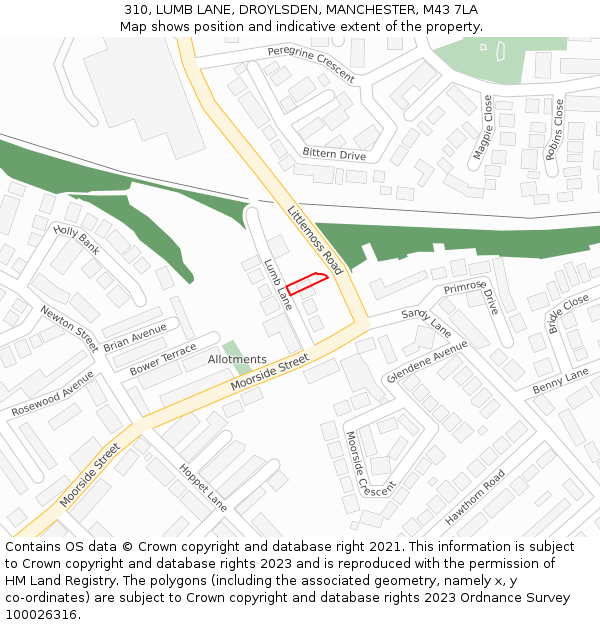 310, LUMB LANE, DROYLSDEN, MANCHESTER, M43 7LA: Location map and indicative extent of plot