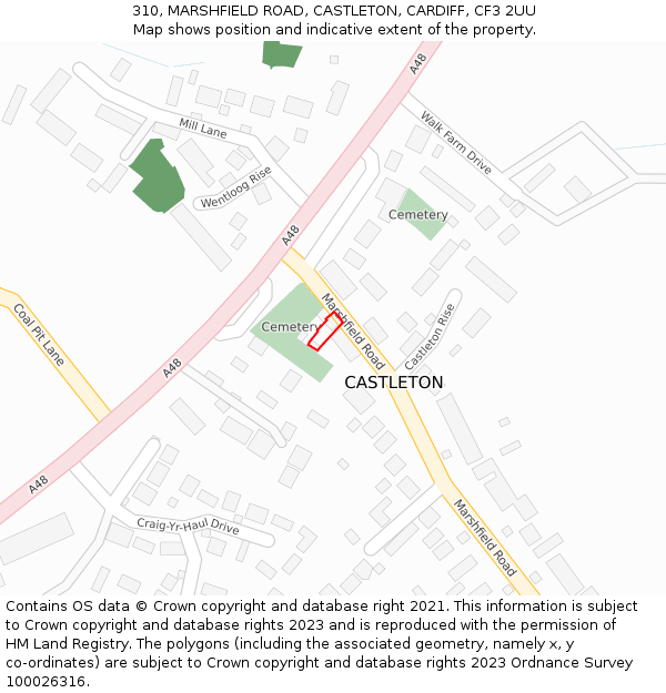 310, MARSHFIELD ROAD, CASTLETON, CARDIFF, CF3 2UU: Location map and indicative extent of plot