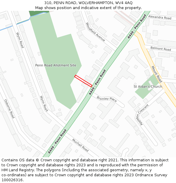 310, PENN ROAD, WOLVERHAMPTON, WV4 4AQ: Location map and indicative extent of plot