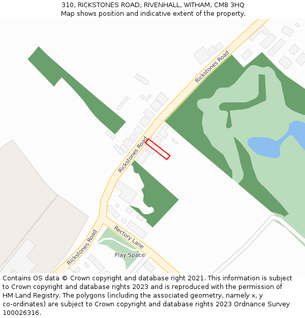 310, RICKSTONES ROAD, RIVENHALL, WITHAM, CM8 3HQ: Location map and indicative extent of plot