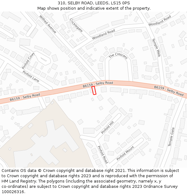 310, SELBY ROAD, LEEDS, LS15 0PS: Location map and indicative extent of plot