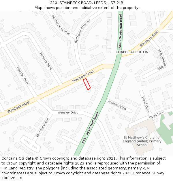 310, STAINBECK ROAD, LEEDS, LS7 2LR: Location map and indicative extent of plot