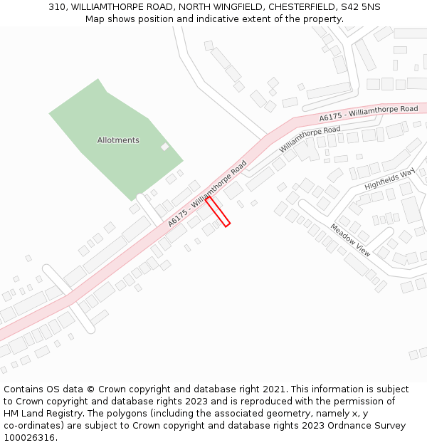 310, WILLIAMTHORPE ROAD, NORTH WINGFIELD, CHESTERFIELD, S42 5NS: Location map and indicative extent of plot