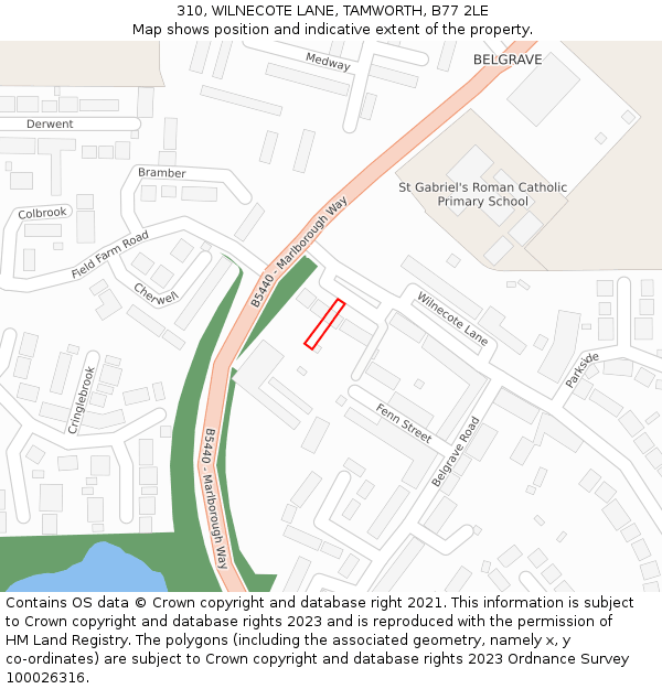 310, WILNECOTE LANE, TAMWORTH, B77 2LE: Location map and indicative extent of plot