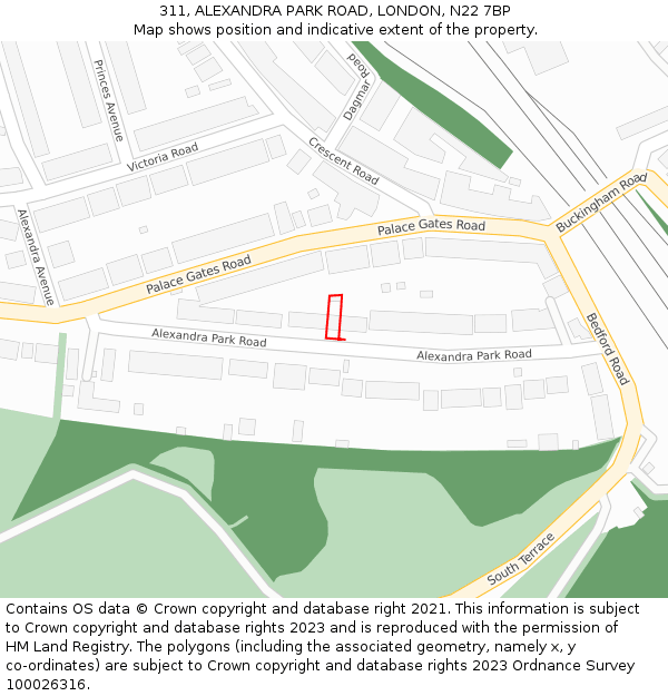 311, ALEXANDRA PARK ROAD, LONDON, N22 7BP: Location map and indicative extent of plot