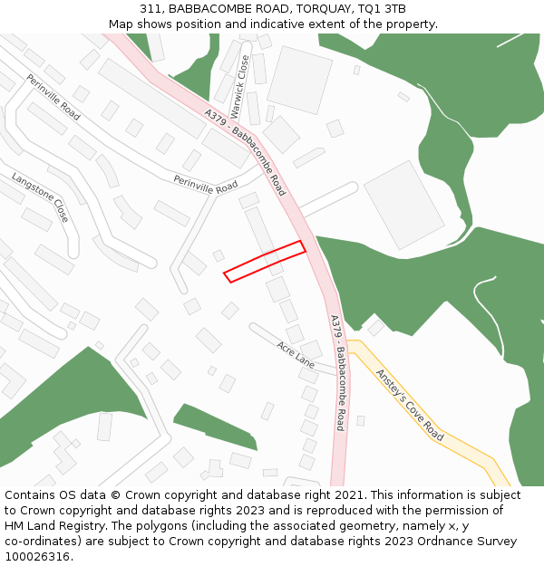 311, BABBACOMBE ROAD, TORQUAY, TQ1 3TB: Location map and indicative extent of plot