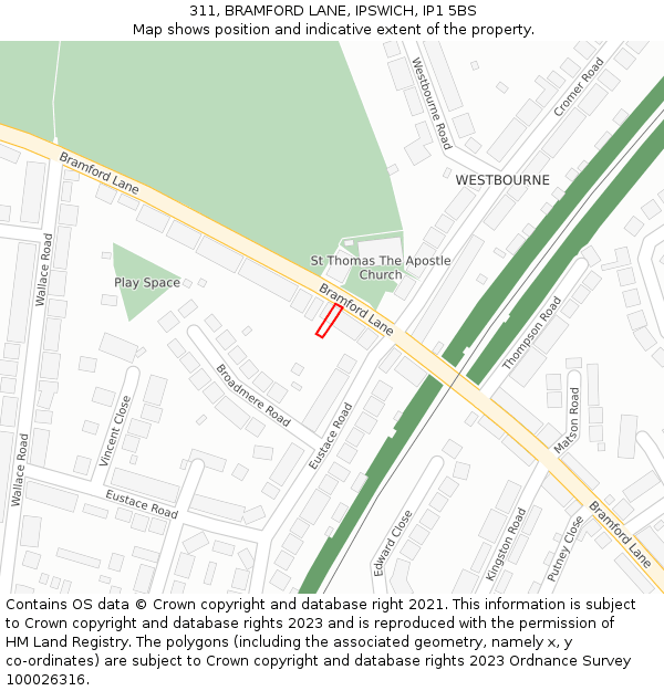 311, BRAMFORD LANE, IPSWICH, IP1 5BS: Location map and indicative extent of plot