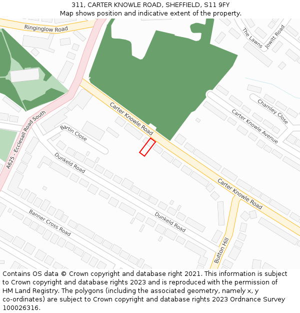 311, CARTER KNOWLE ROAD, SHEFFIELD, S11 9FY: Location map and indicative extent of plot