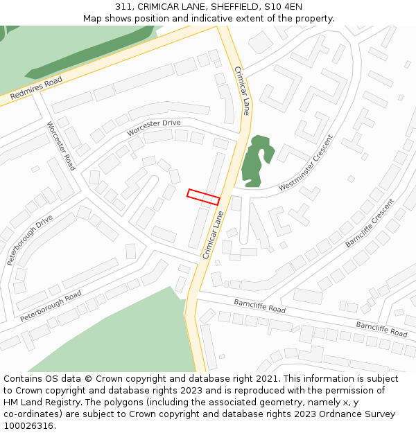 311, CRIMICAR LANE, SHEFFIELD, S10 4EN: Location map and indicative extent of plot