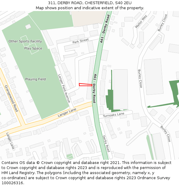 311, DERBY ROAD, CHESTERFIELD, S40 2EU: Location map and indicative extent of plot
