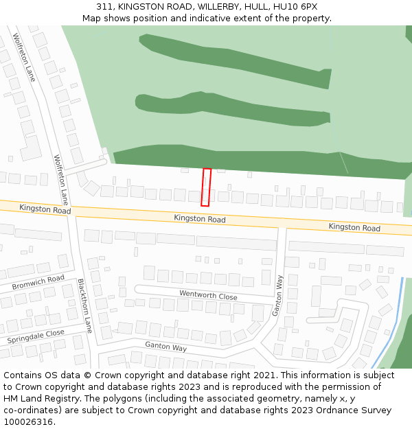 311, KINGSTON ROAD, WILLERBY, HULL, HU10 6PX: Location map and indicative extent of plot