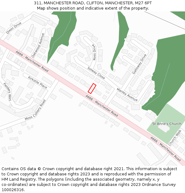 311, MANCHESTER ROAD, CLIFTON, MANCHESTER, M27 6PT: Location map and indicative extent of plot