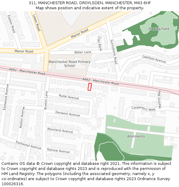 311, MANCHESTER ROAD, DROYLSDEN, MANCHESTER, M43 6HF: Location map and indicative extent of plot