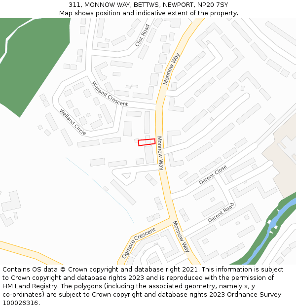 311, MONNOW WAY, BETTWS, NEWPORT, NP20 7SY: Location map and indicative extent of plot