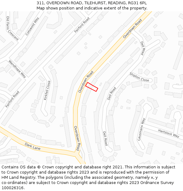 311, OVERDOWN ROAD, TILEHURST, READING, RG31 6PL: Location map and indicative extent of plot