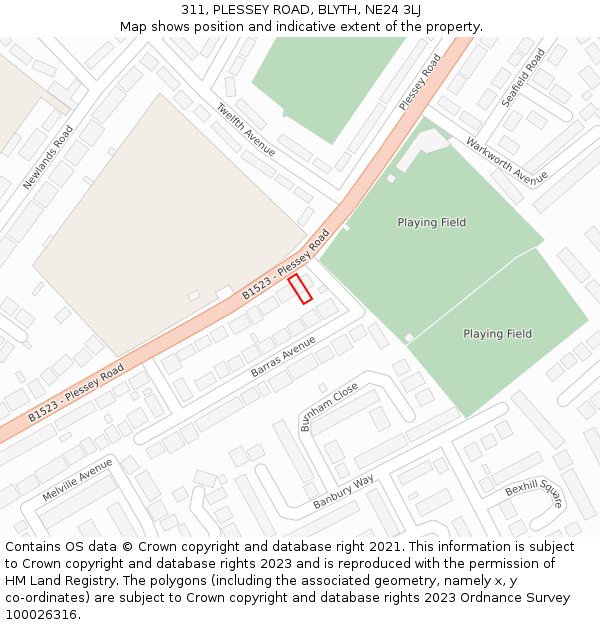 311, PLESSEY ROAD, BLYTH, NE24 3LJ: Location map and indicative extent of plot