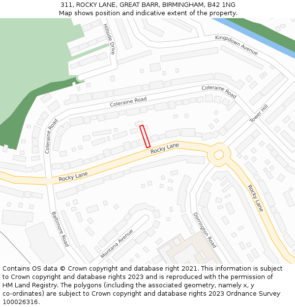 311, ROCKY LANE, GREAT BARR, BIRMINGHAM, B42 1NG: Location map and indicative extent of plot