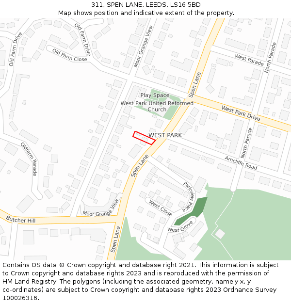 311, SPEN LANE, LEEDS, LS16 5BD: Location map and indicative extent of plot