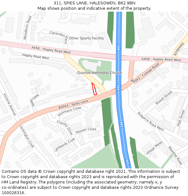 311, SPIES LANE, HALESOWEN, B62 9BN: Location map and indicative extent of plot