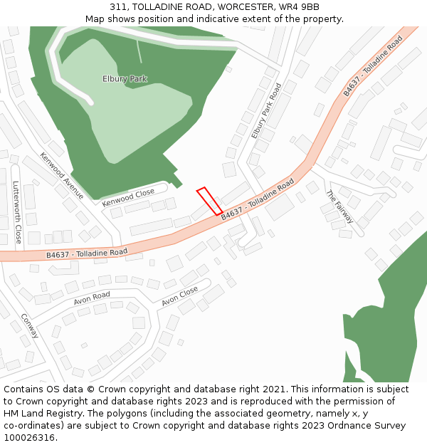 311, TOLLADINE ROAD, WORCESTER, WR4 9BB: Location map and indicative extent of plot