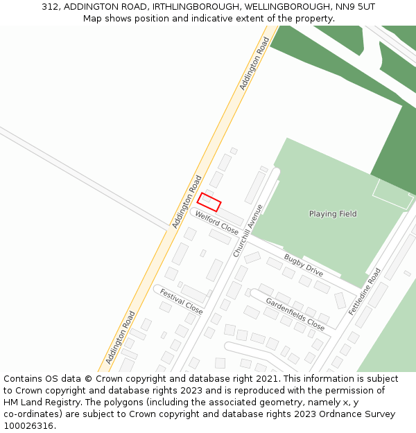 312, ADDINGTON ROAD, IRTHLINGBOROUGH, WELLINGBOROUGH, NN9 5UT: Location map and indicative extent of plot