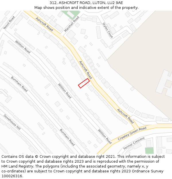 312, ASHCROFT ROAD, LUTON, LU2 9AE: Location map and indicative extent of plot