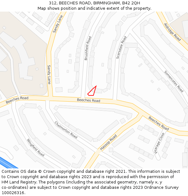 312, BEECHES ROAD, BIRMINGHAM, B42 2QH: Location map and indicative extent of plot