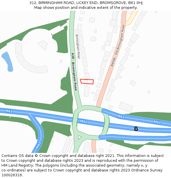 312, BIRMINGHAM ROAD, LICKEY END, BROMSGROVE, B61 0HJ: Location map and indicative extent of plot