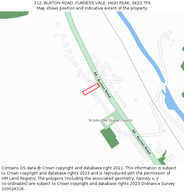 312, BUXTON ROAD, FURNESS VALE, HIGH PEAK, SK23 7PX: Location map and indicative extent of plot