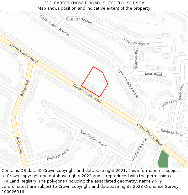 312, CARTER KNOWLE ROAD, SHEFFIELD, S11 9GA: Location map and indicative extent of plot