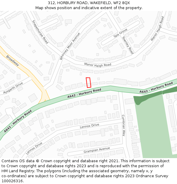 312, HORBURY ROAD, WAKEFIELD, WF2 8QX: Location map and indicative extent of plot