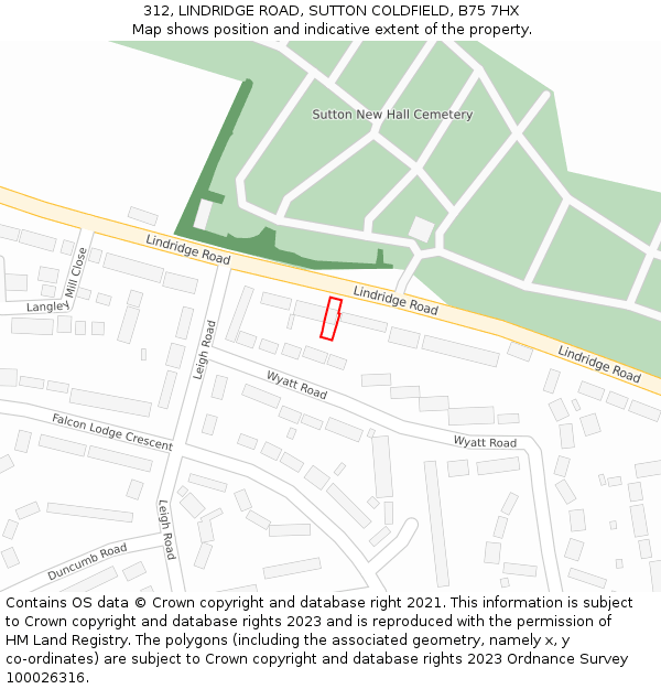 312, LINDRIDGE ROAD, SUTTON COLDFIELD, B75 7HX: Location map and indicative extent of plot