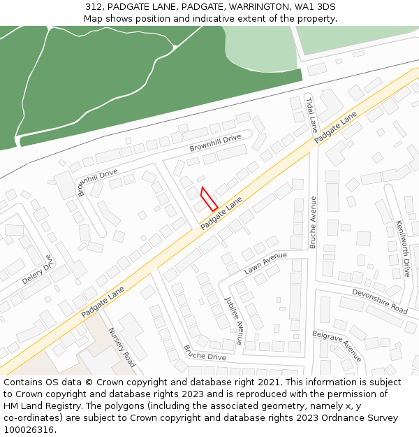 312, PADGATE LANE, PADGATE, WARRINGTON, WA1 3DS: Location map and indicative extent of plot