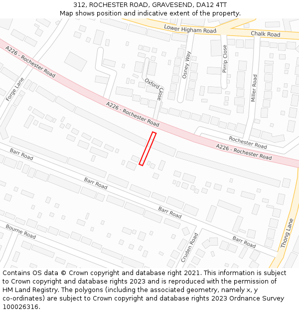 312, ROCHESTER ROAD, GRAVESEND, DA12 4TT: Location map and indicative extent of plot