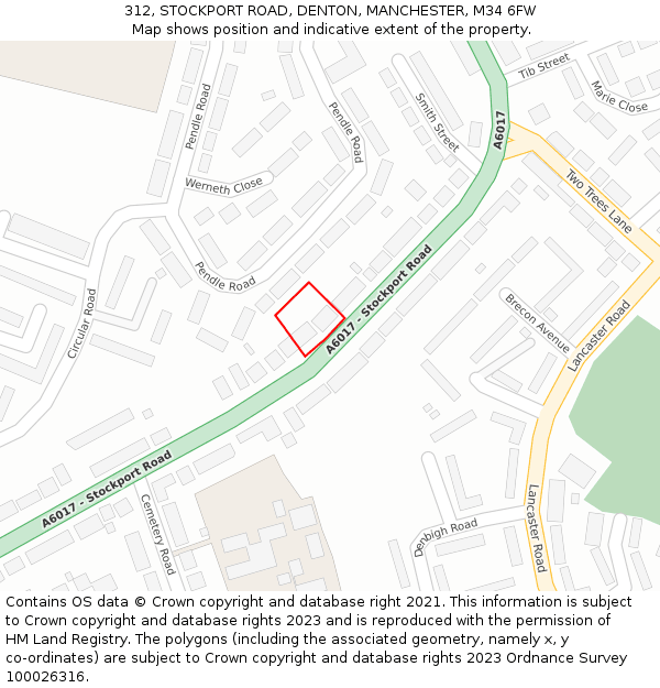 312, STOCKPORT ROAD, DENTON, MANCHESTER, M34 6FW: Location map and indicative extent of plot