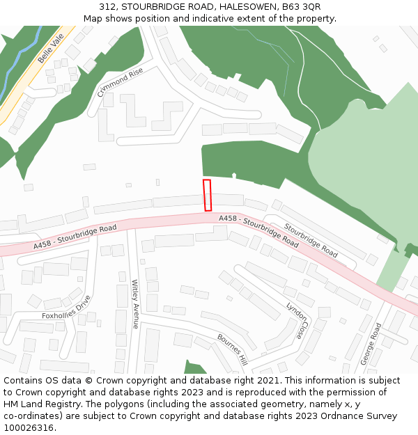 312, STOURBRIDGE ROAD, HALESOWEN, B63 3QR: Location map and indicative extent of plot