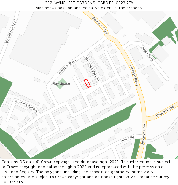 312, WYNCLIFFE GARDENS, CARDIFF, CF23 7FA: Location map and indicative extent of plot