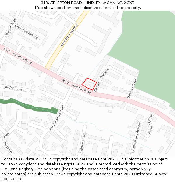 313, ATHERTON ROAD, HINDLEY, WIGAN, WN2 3XD: Location map and indicative extent of plot