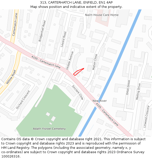 313, CARTERHATCH LANE, ENFIELD, EN1 4AP: Location map and indicative extent of plot